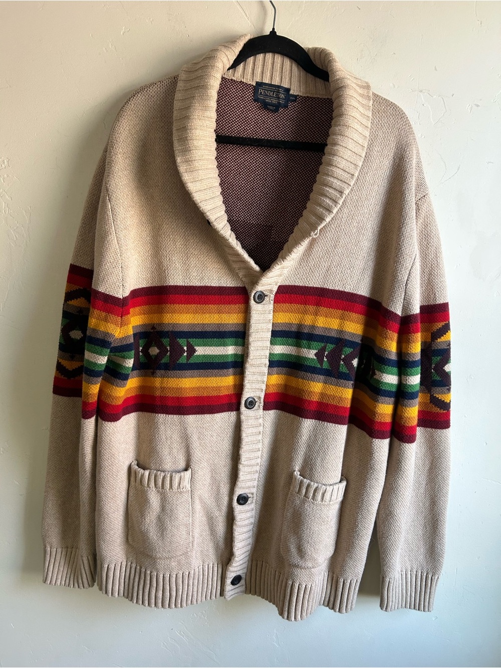 ▶️ Pendleton Mens Southwestern Shawl Collar Cardigan cream Multicolor XXL Cotton